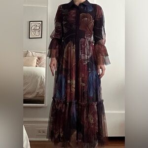 Floral tulle high waisted maxi dress